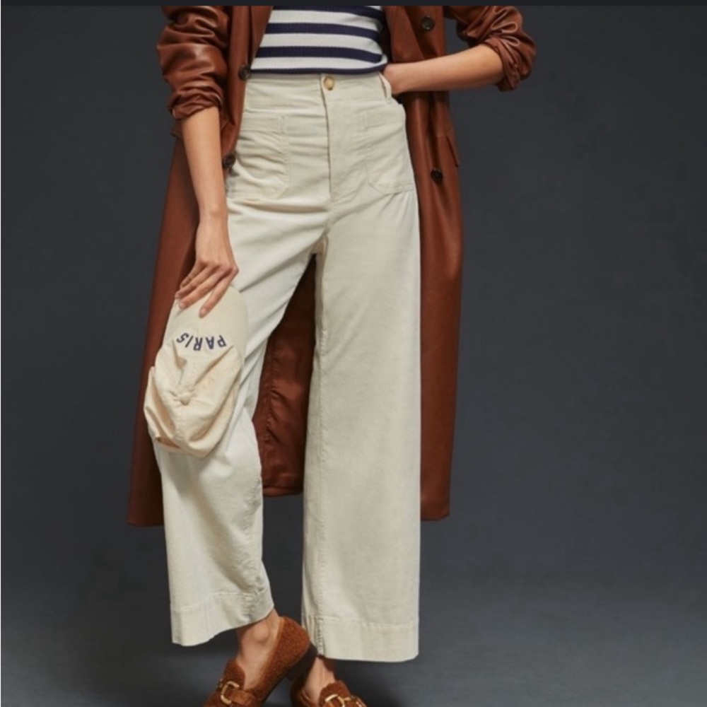Anthropologie Maeve cream wide leg pant